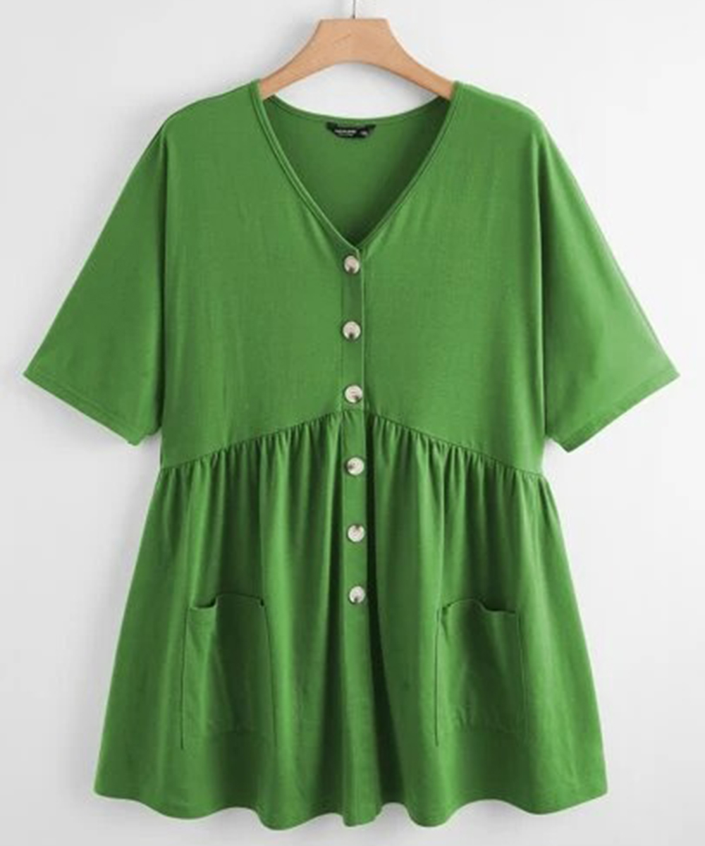 Bluza SHEIN CURVE Cu Nasturi Verde Vd316773 Outletmag Ro