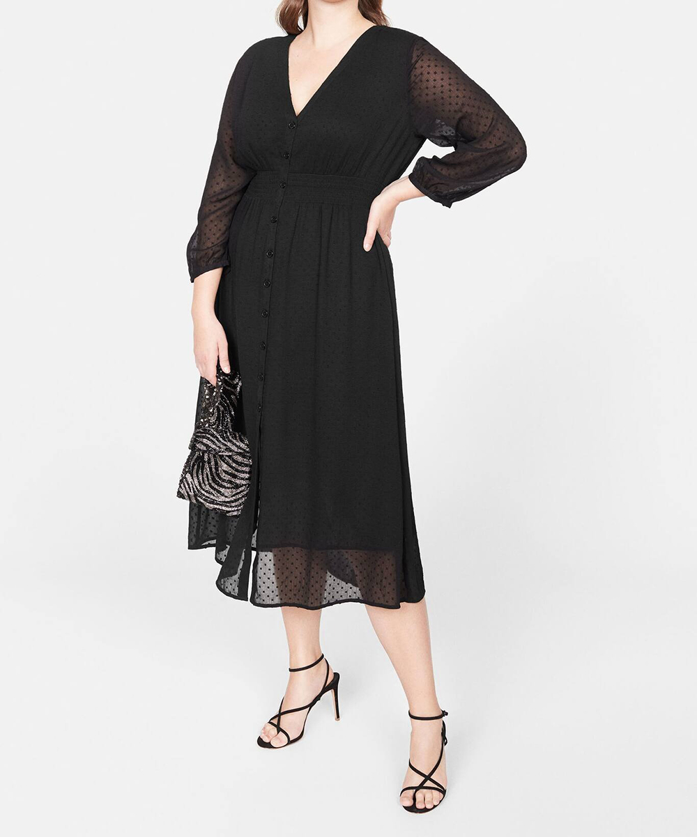 Rochie medie Plus Size de vară Mango cu nasturi negru om159267