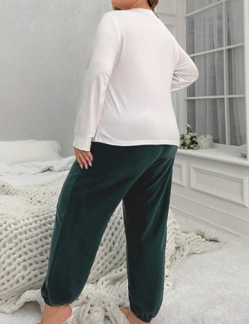 Pijamale SHEIN CURVE, alb/verde