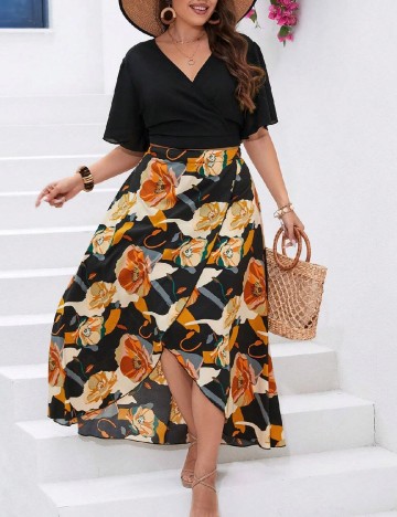 Compleu SHEIN CURVE, negru floral