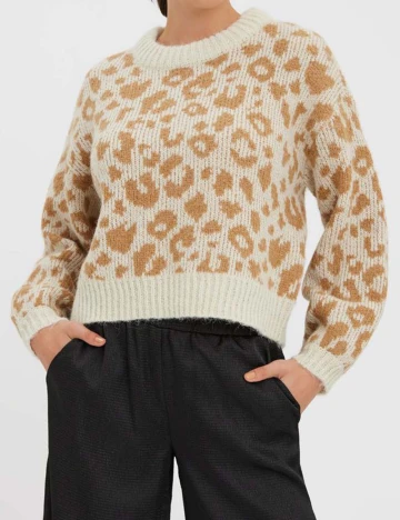 Pulover Vero Moda, crem Animal print