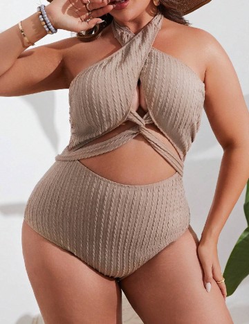 Costum de baie SHEIN CURVE, maro