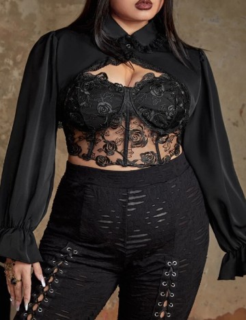 Top Plus Size Romwe, negru