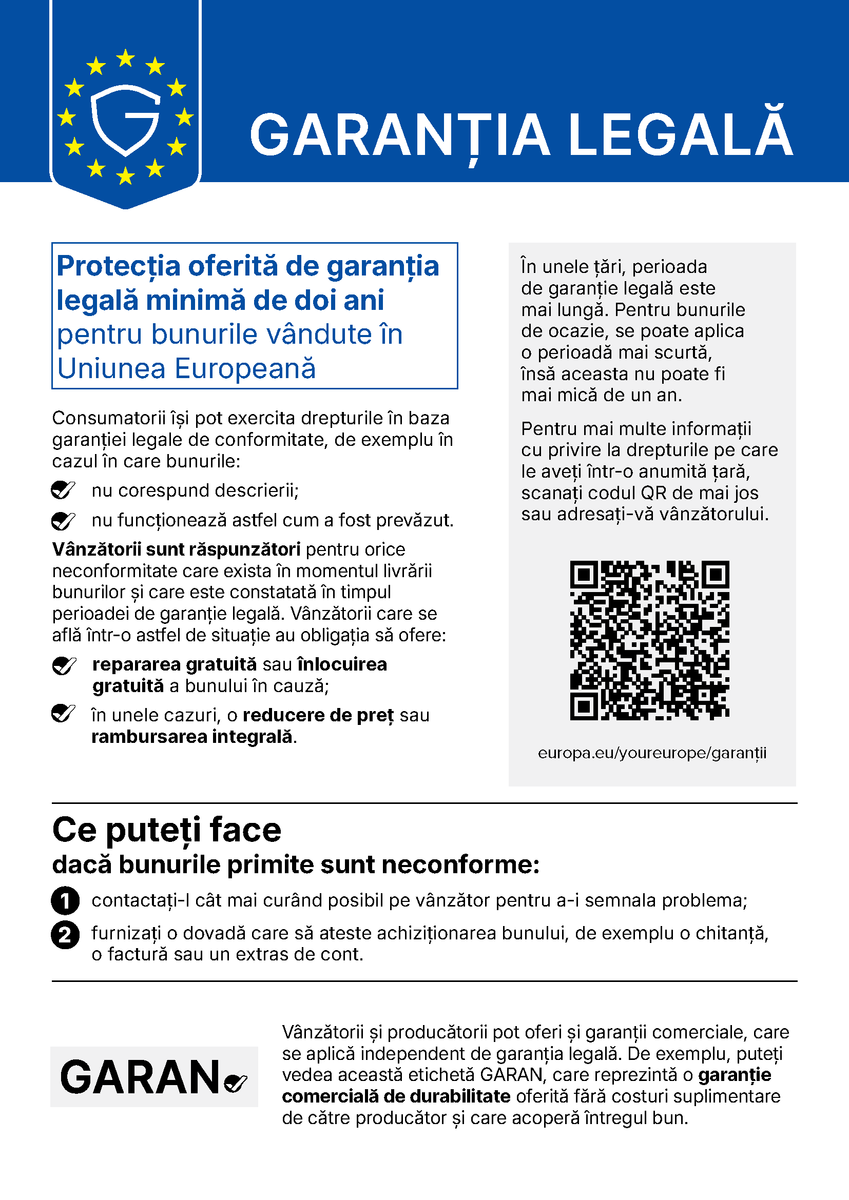 Drepturile dumneavoastră de garanție legală