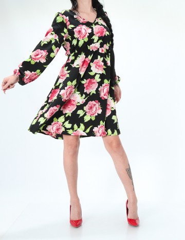 Rochie scurta Pieces, negru floral, S