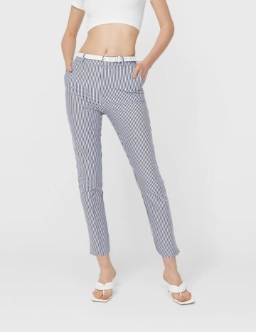 Pantaloni Stradivarius, alb/gri, 32