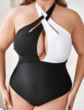 Costum de baie SHEIN CURVE, alb/negru