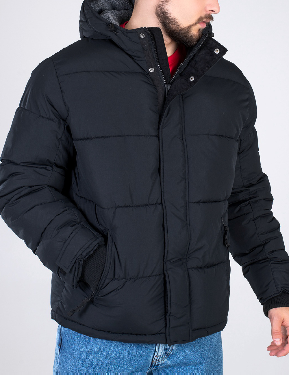 AMERICAN EAGLE  Geaca casual American Eagle cu capse, fermoar și gluga, negru