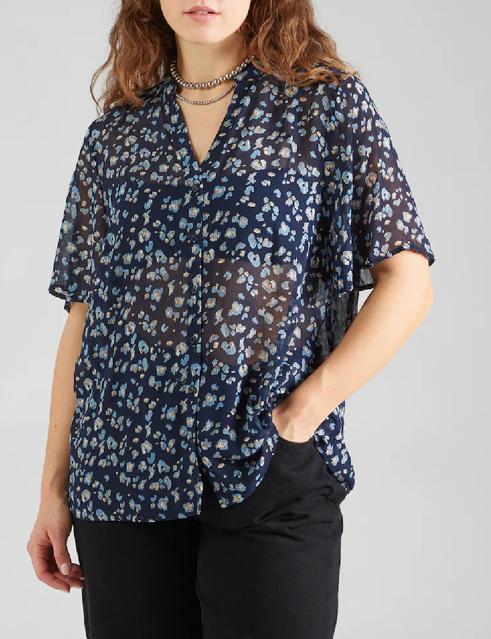 こま✳︎ Camasa casual Only Carmakoma cu nasturi, albastru - ng563654