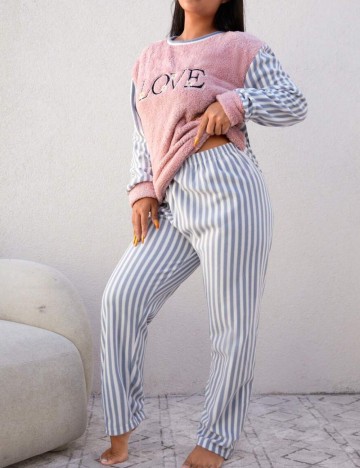 Pijama SHEIN CURVE, roz/albastru