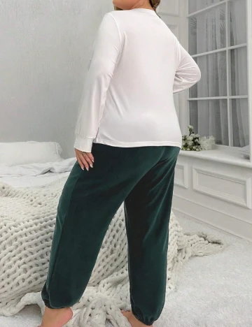 Pijamale SHEIN CURVE, alb/verde Verde