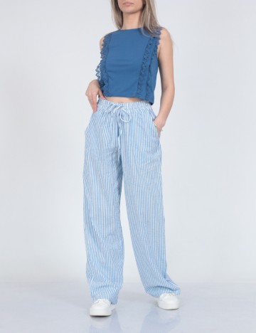 Pantaloni Pieces, alb/albastru