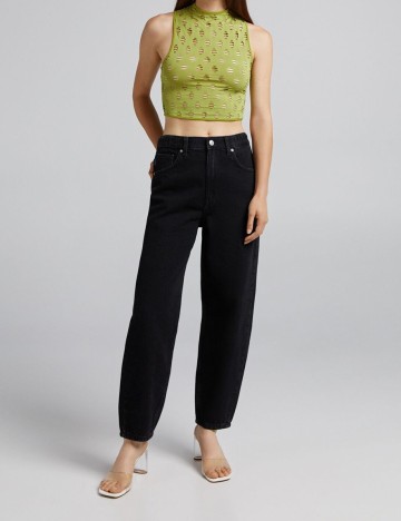 Top Bershka, verde, XS