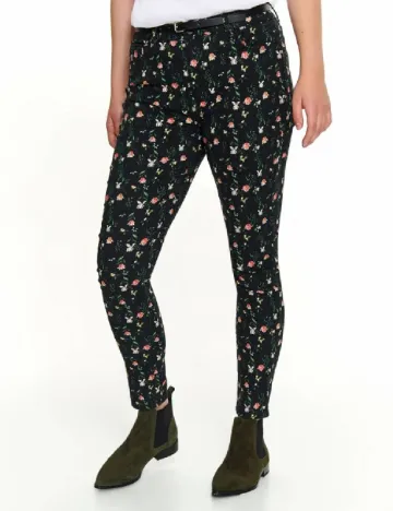 Pantaloni Top Secret, negru floral Floral print