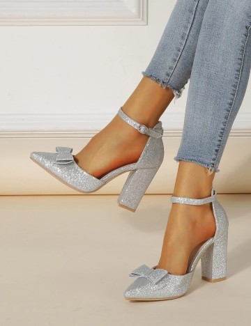 Pantofi cu toc SHEIN, argintiu, 37