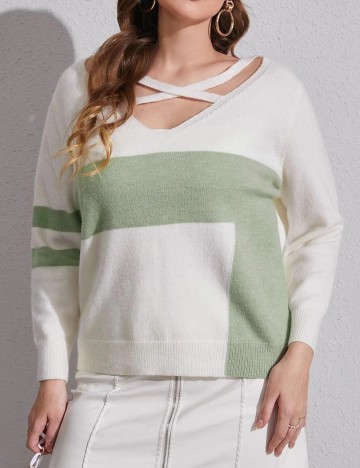 Pulover SHEIN CURVE, alb/verde