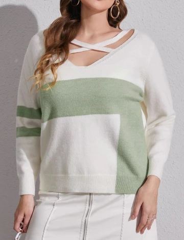 Pulover SHEIN CURVE, alb/verde