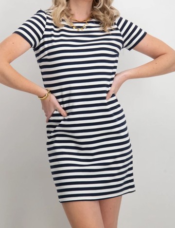 Rochie scurta Vila, alb/bleumarin, S