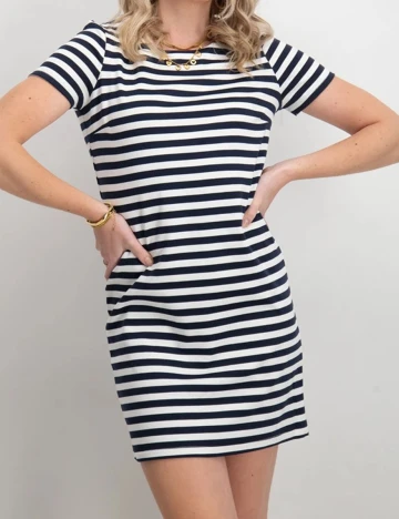 Rochie scurta Vila, alb/bleumarin