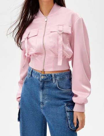 Geaca Bershka, roz, S
