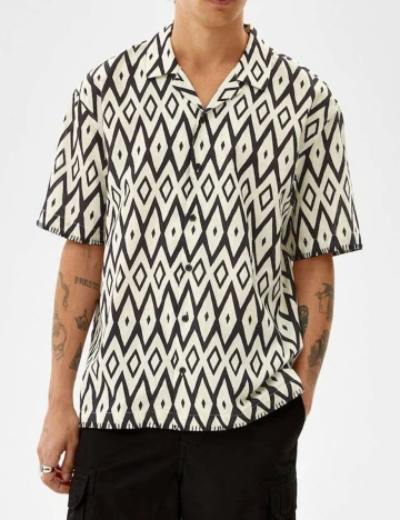 Camasa Bershka, crem/negru
