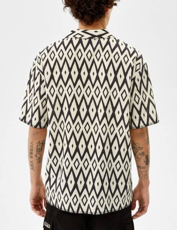 Camasa Bershka, crem/negru