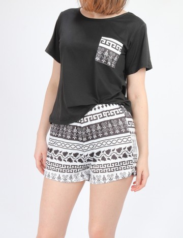 Pijamale SHEIN, negru/alb