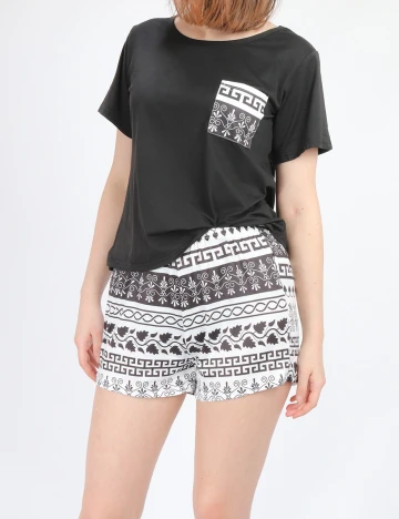 Pijamale SHEIN, negru/alb