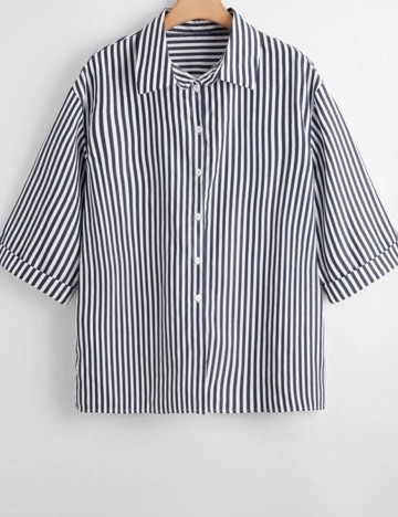 Camasa Plus size Romwe, alb/albastru