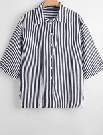 Camasa Plus size Romwe, alb/albastru