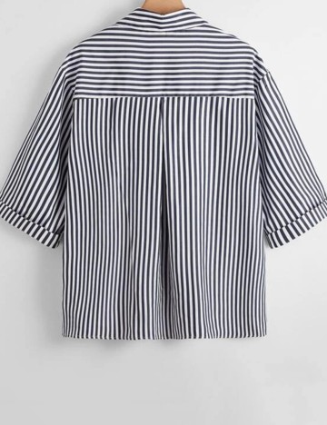 Camasa Plus size Romwe, alb/albastru