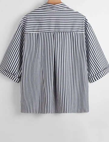 Camasa Plus size Romwe, alb/albastru
