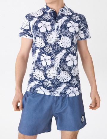 Tricou House Brand, albastru/alb