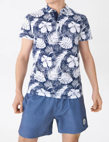 Tricou House Brand, albastru/alb