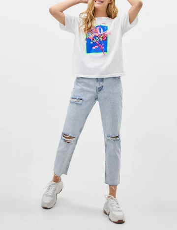 Tricou Bershka, alb Alb