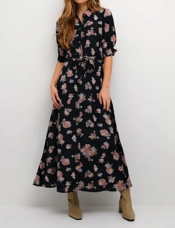 Rochie lunga Kaffe, negru floral Negru
