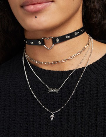 Set coliere Bershka, negru/argintiu
