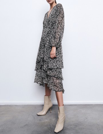 Rochie medie Reserved, crem/negru