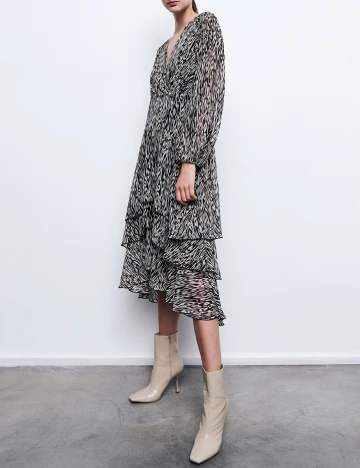 Rochie medie Reserved, crem/negru