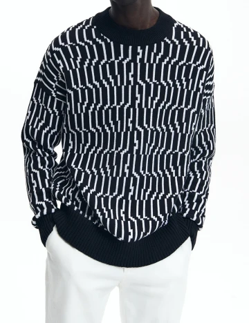 Pulover Reserved, negru/alb Negru
