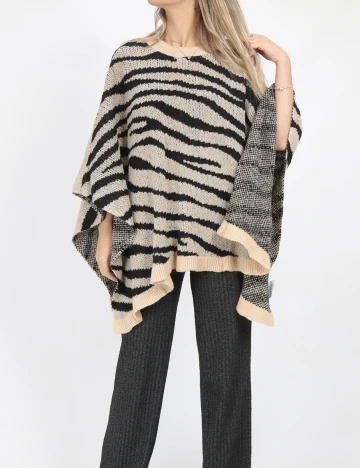 Poncho SHEIN, crem/negru