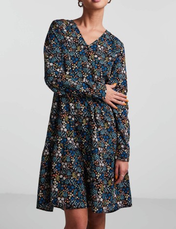 Rochie scurta Pieces, negru floral