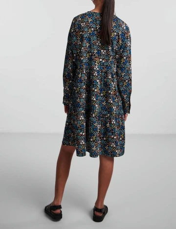 Rochie scurta Pieces, negru floral