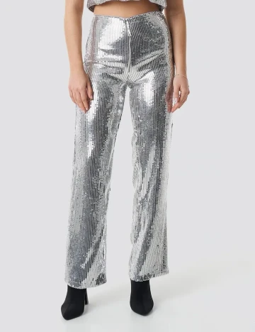 Pantaloni NA-KD, argintiu Gri