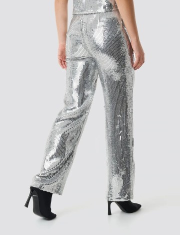 Pantaloni NA-KD, argintiu