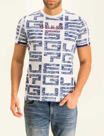 Tricou Guess, alb/albastru Alb
