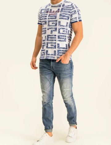 Tricou Guess, alb/albastru