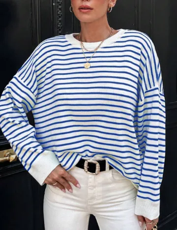 Bluza Oversize SHEIN, alb/albastru