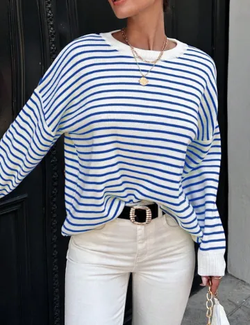 Bluza Oversize SHEIN, alb/albastru