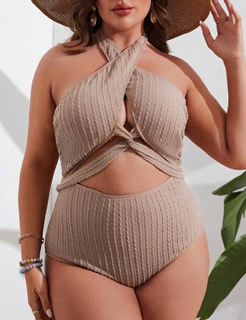 Costum de baie SHEIN CURVE, maro